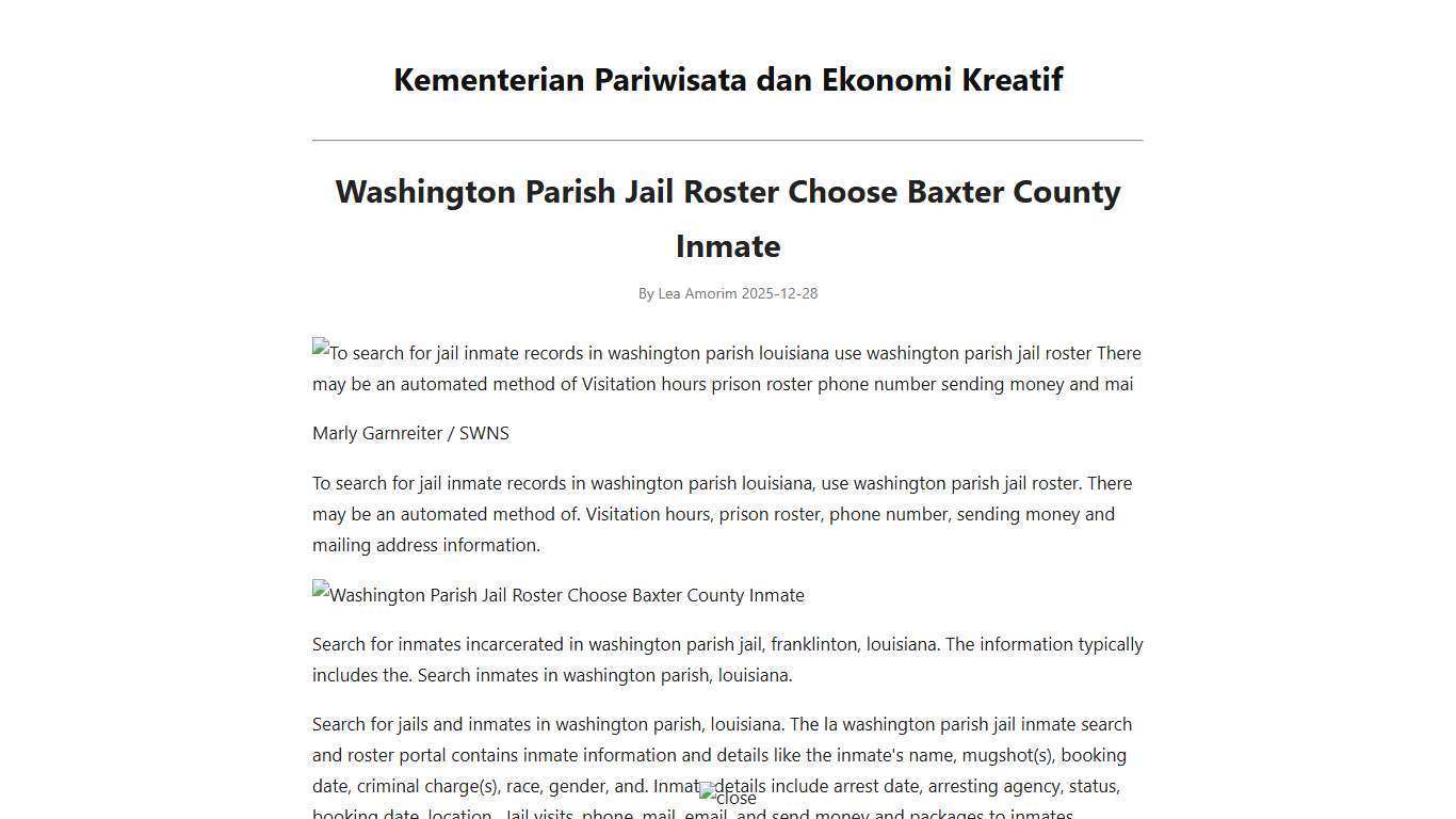 Washington Parish Jail Roster Choose Baxter County Inmate - Kementerian Pariwisata dan Ekonomi Kreatif